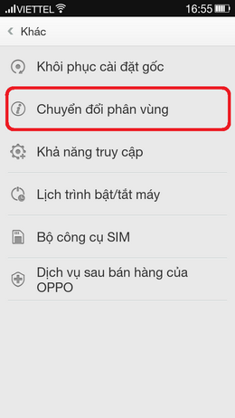 phần chuyển đổi phân vùng